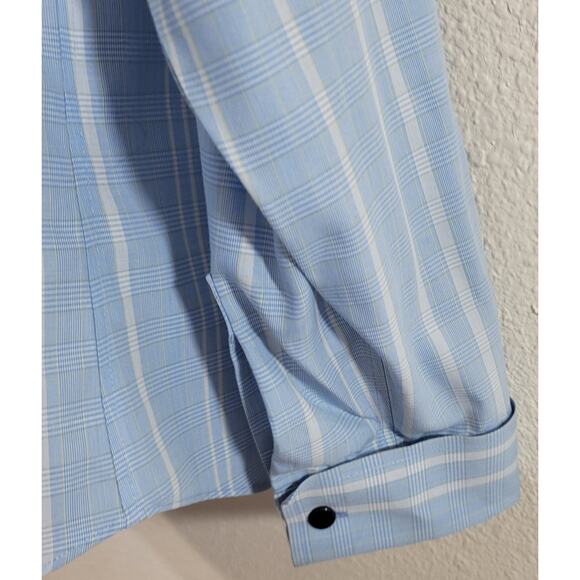 Liz Claiborne Blue White Striped Button Up Non Iron Top 14 Lightweight Soft - Picture 6 of 6